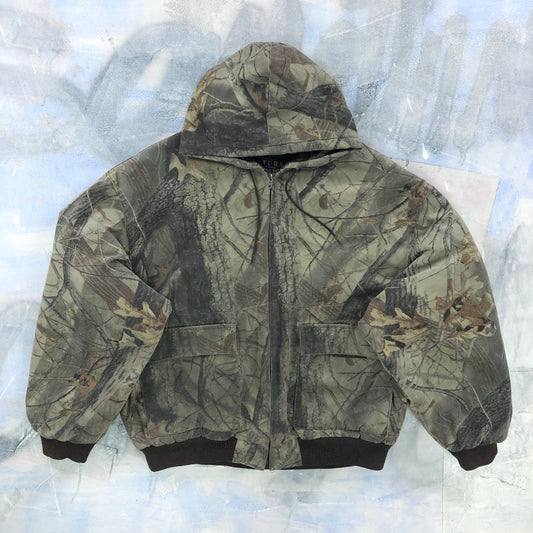 Vintage Real Tree Quilted Lined Hooded Zip Jacket XXL