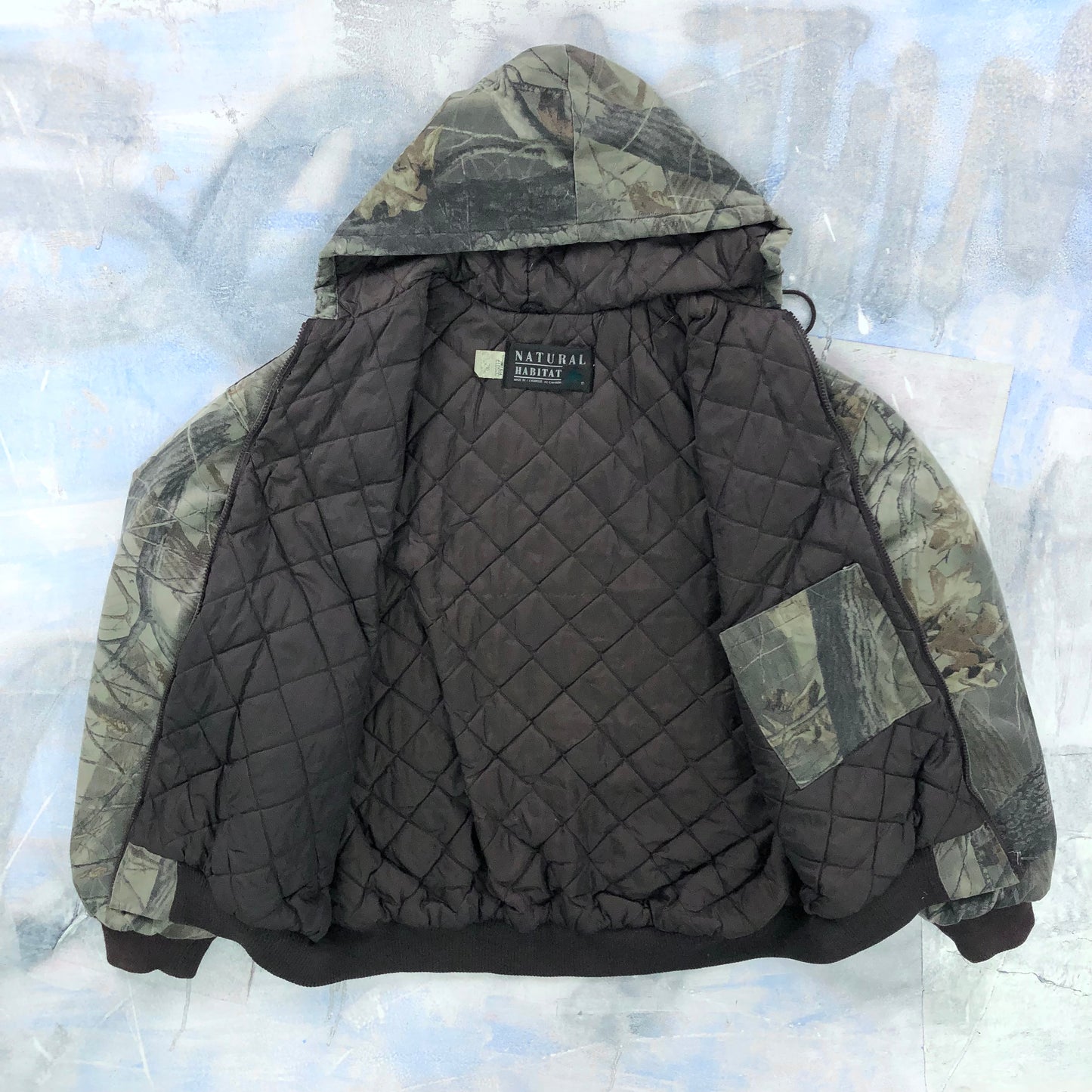 Vintage Real Tree Quilted Lined Hooded Zip Jacket XXL