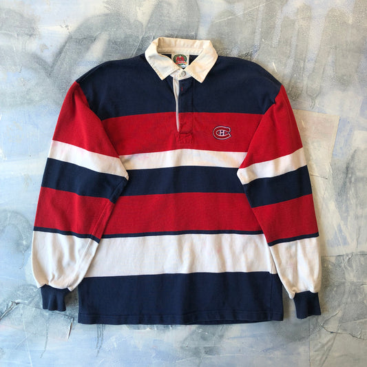 Vintage 90s NHL Montreal Canadians Barbarian Rugby Wear Long Sleeve Polo XXL