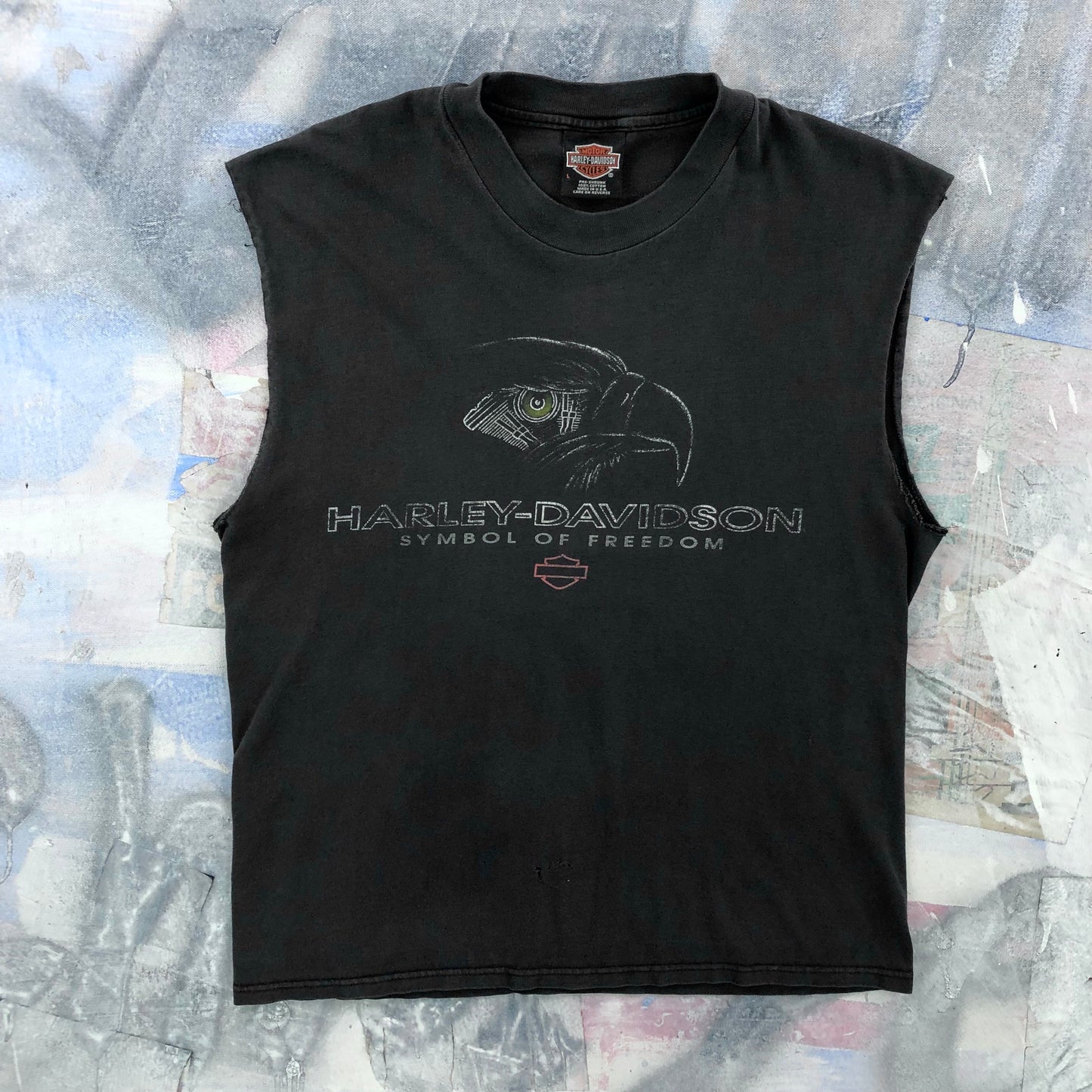 Vintage 90s USA Harley Davidson Motorcycles Santa Barbara California Custom Cut Off T Shirt L