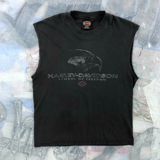 Vintage 90s USA Harley Davidson Motorcycles Santa Barbara California Custom Cut Off T Shirt L