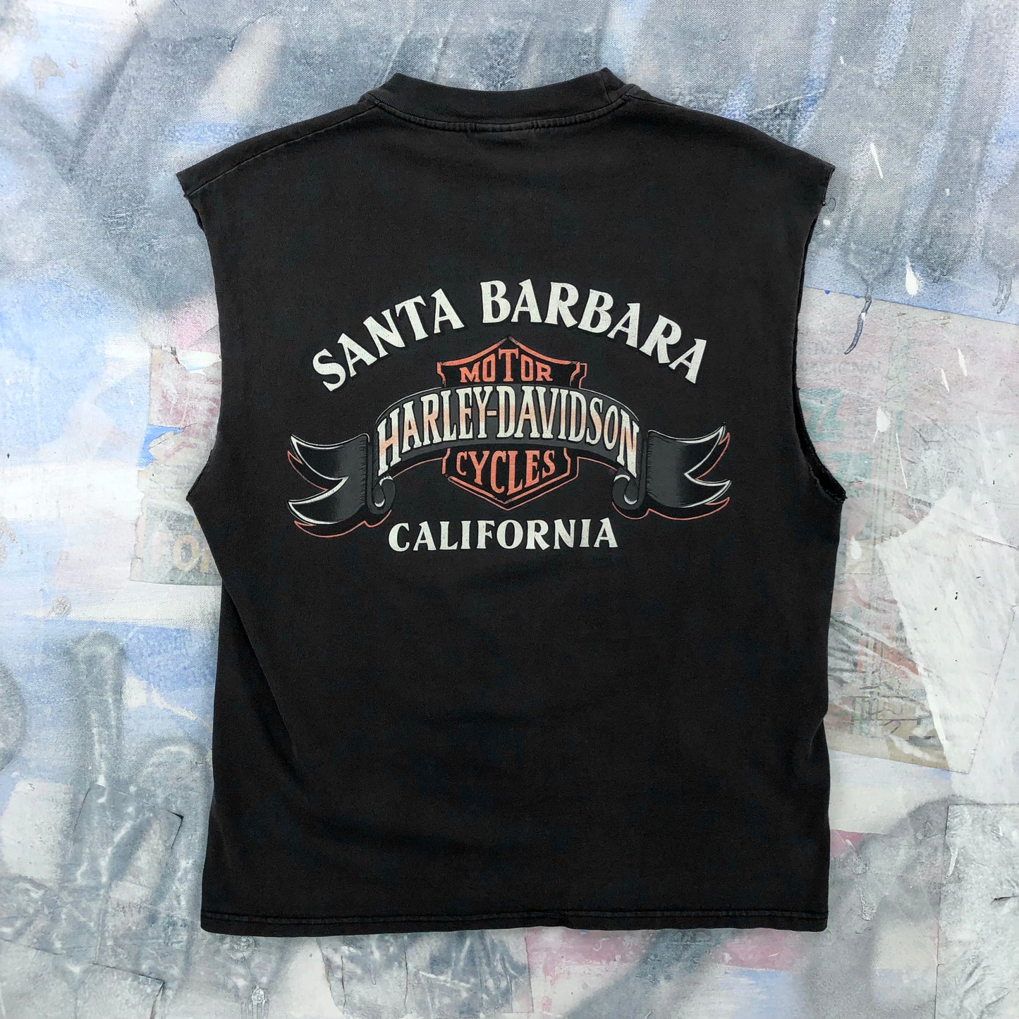 Vintage 90s USA Harley Davidson Motorcycles Santa Barbara California Custom Cut Off T Shirt L