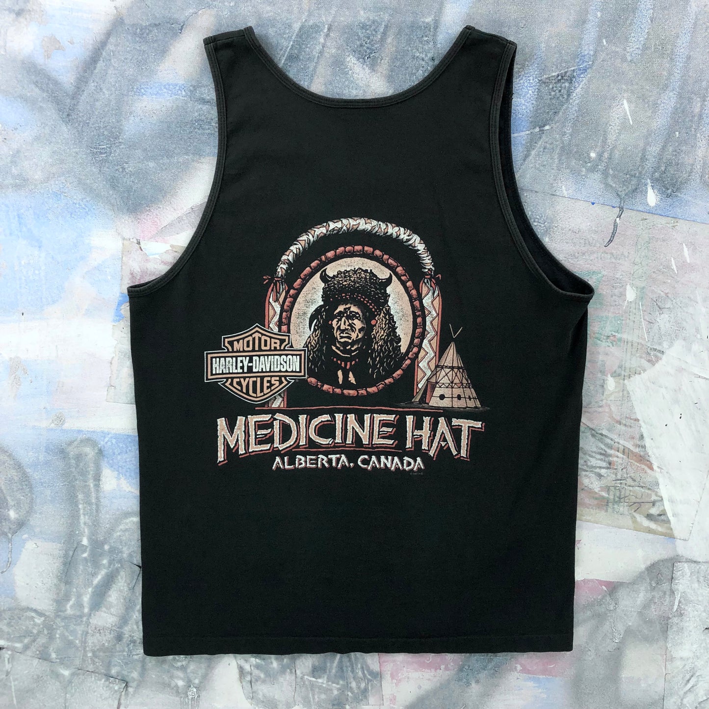 Vintage 90s Harley Davidson Motorcycles Owner & Operator Chief Medicine Hat Alberta Single Stitch Tank Top L