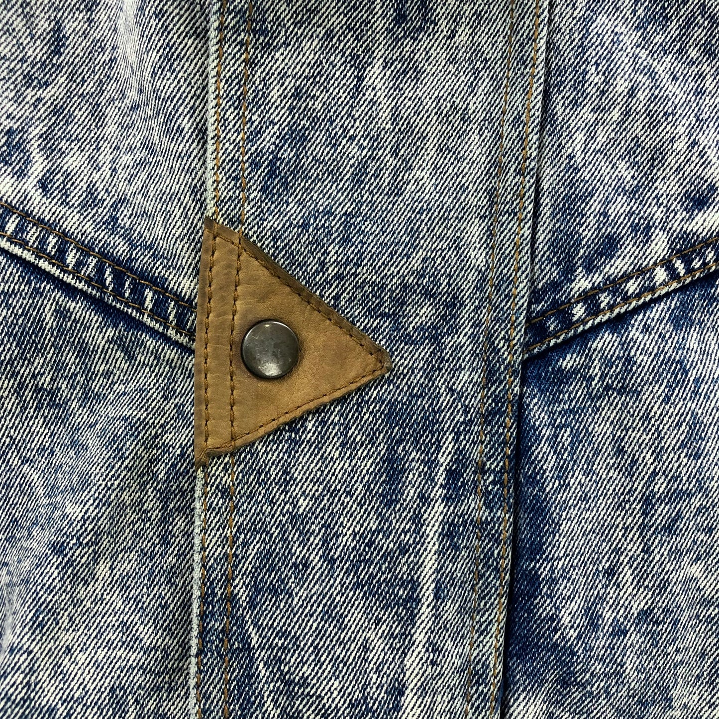 Vintage 80s Bandana Western Acid Wash Leather Collar Denim Button Zip Jacket L