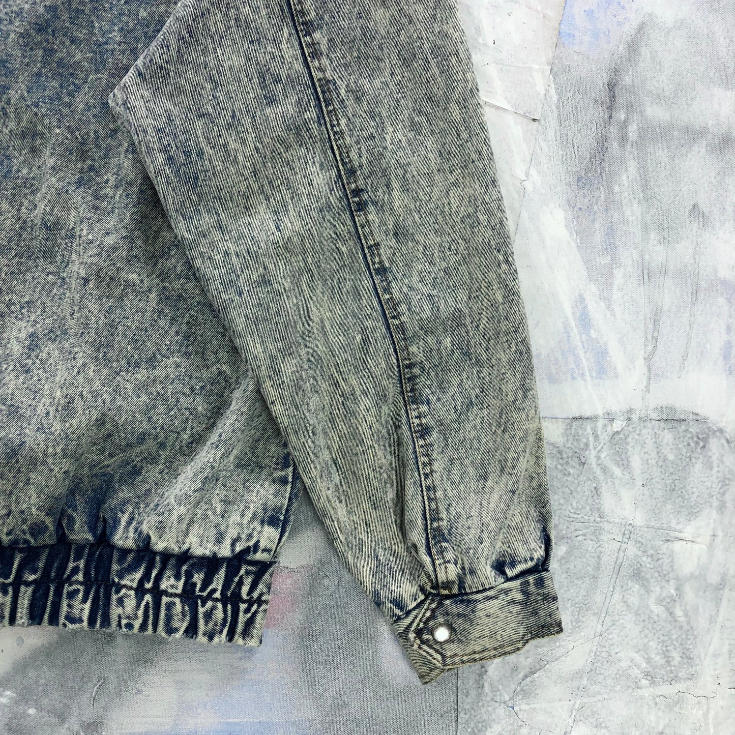 Vintage 80s Bandana Western Acid Wash Leather Collar Denim Button Zip Jacket L