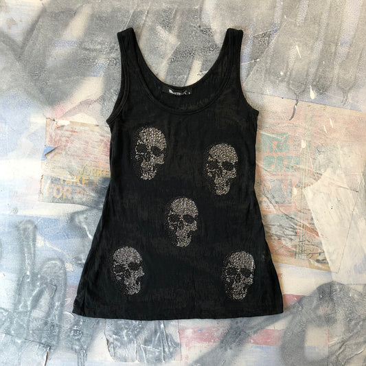 Vintage Punkyfish Rhinestone Skull Tank Top S (Womens)