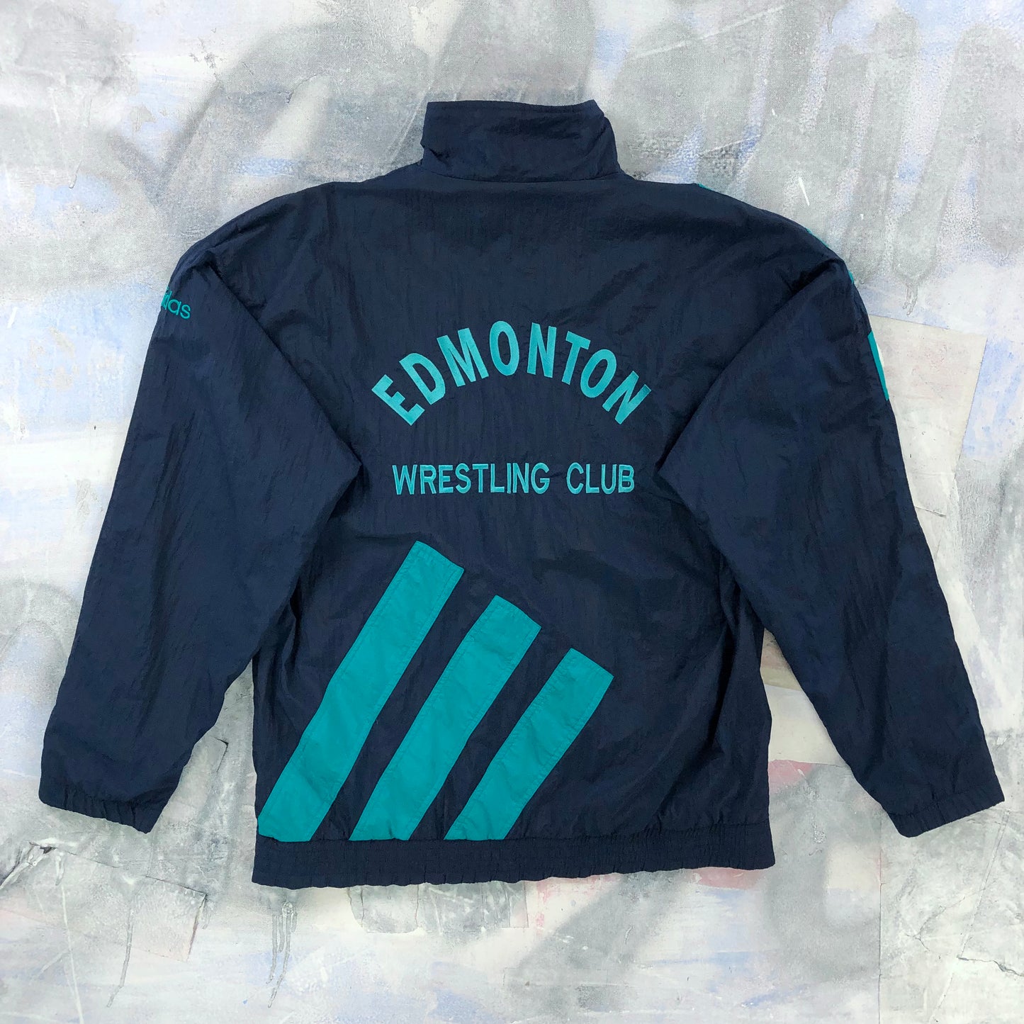 Vintage 90s Adidas Three Stripes Edmonton Wrestling Club Blanket Lined Windbreaker Zip Jacket M