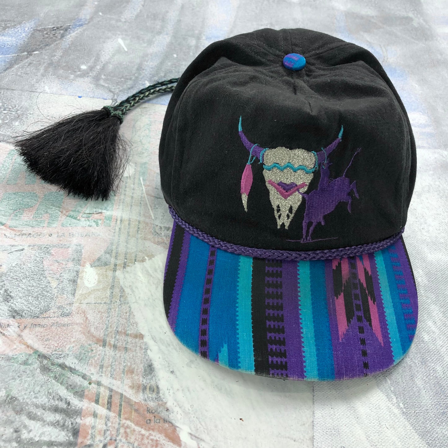 Vintage Bob Massey Southwestern Aztec Horsehair Snapback Rope Hat