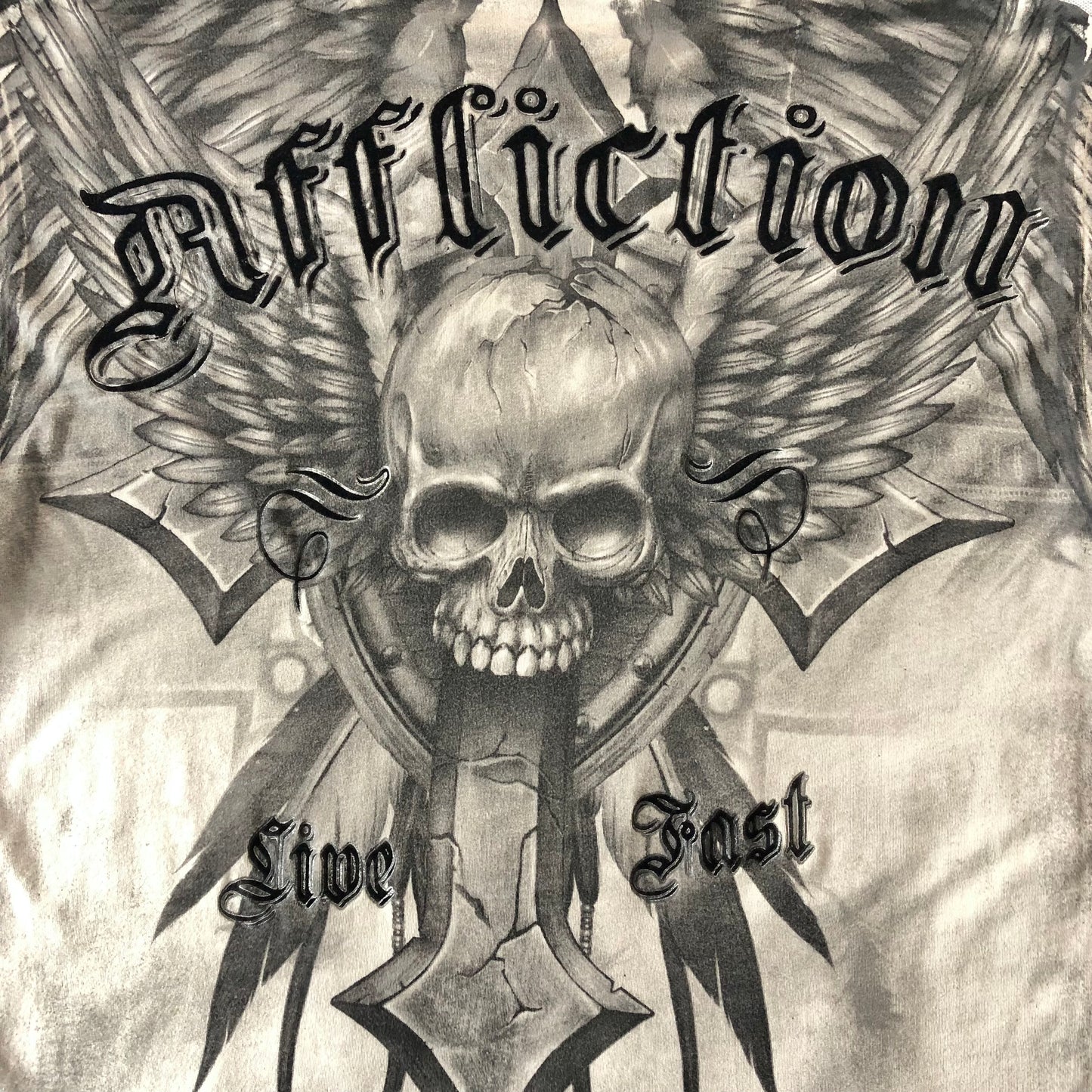 Vintage USA Y2K Affliction Live Fast Cross Skull Wings T Shirt M