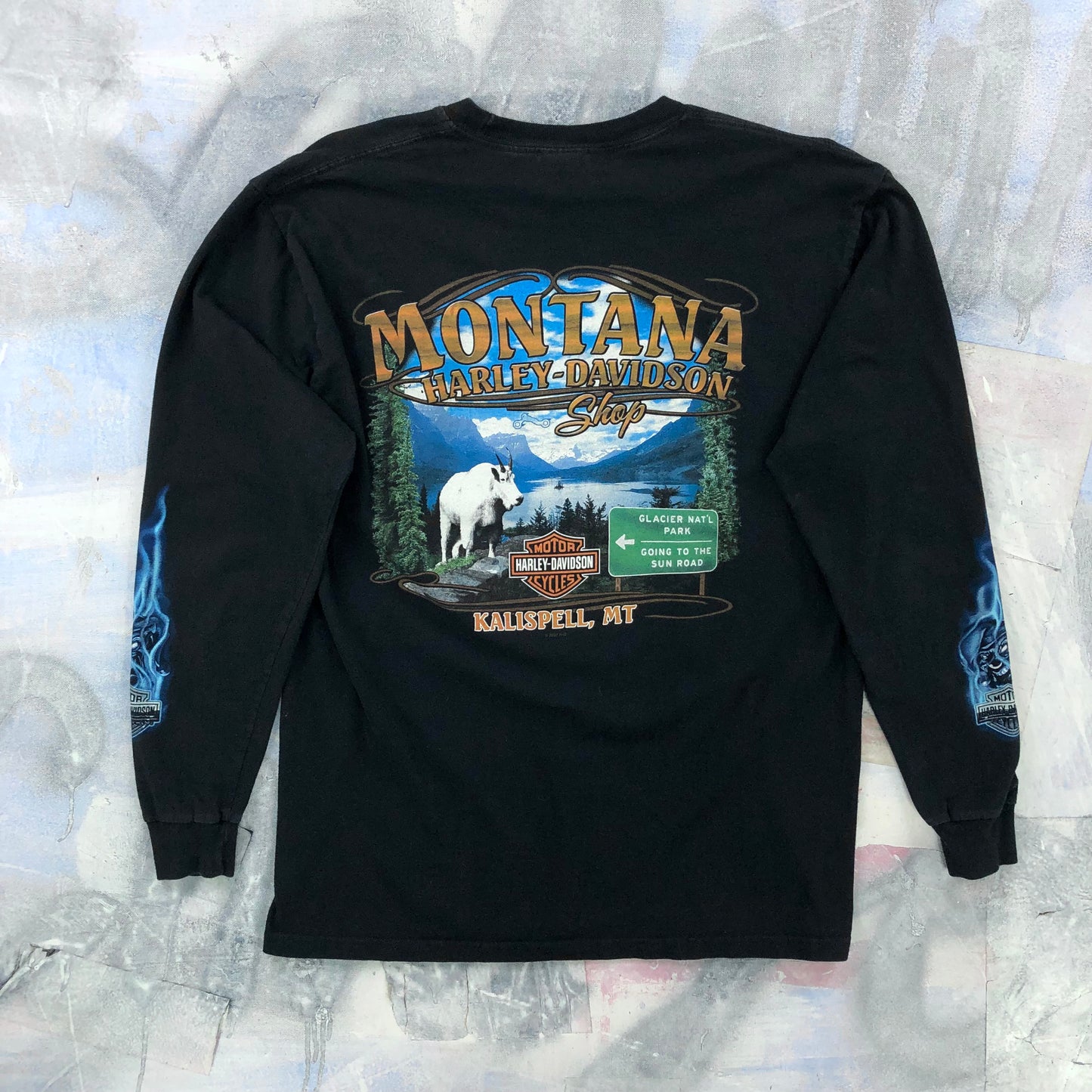 Vintage Harley Davidson Motorcycles Joker Flames Montana Long Sleeve T Shirt L
