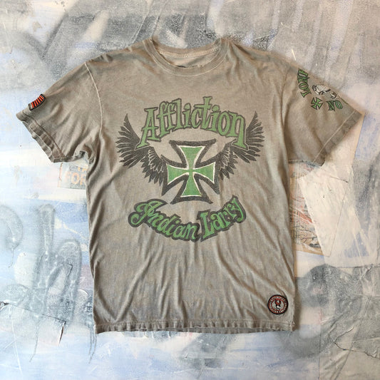 Vintage Y2K Affliction Indian Larry American Customs Motorcycle T Shirt L