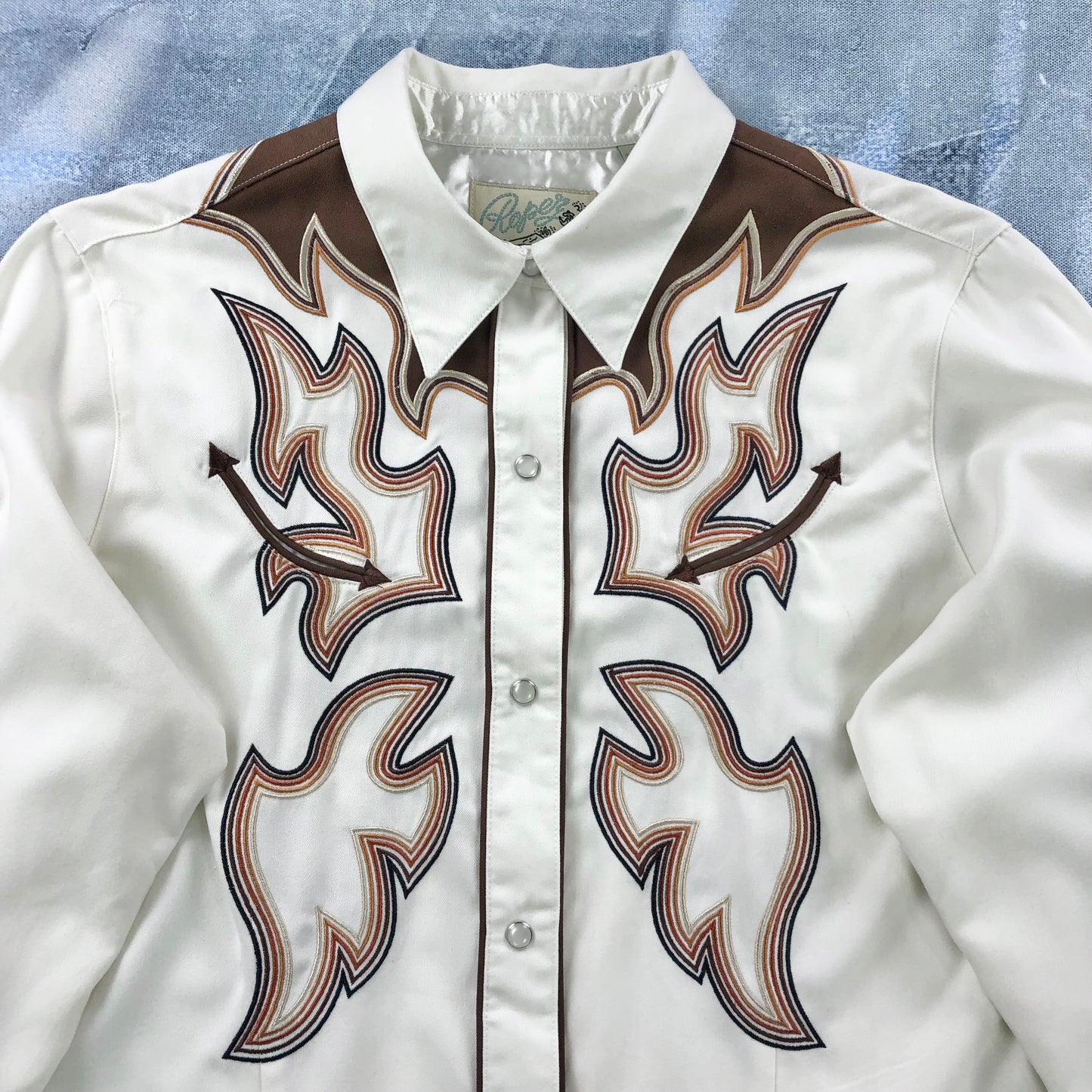 Vintage Roper Western Rodeo Pearl Snap Flame Embroided Button Shirt XL