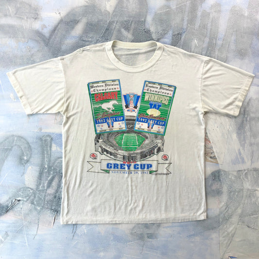 Vintage 1992 80th Grey Cup Calgary Stampeders Vs Winnipeg Blue Bombers Single Stitch T Shirt XL