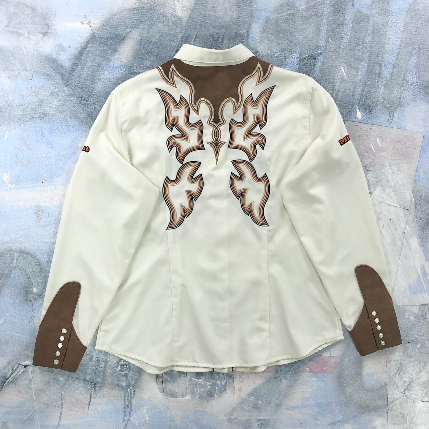 Vintage Roper Western Rodeo Pearl Snap Flame Embroided Button Shirt XL