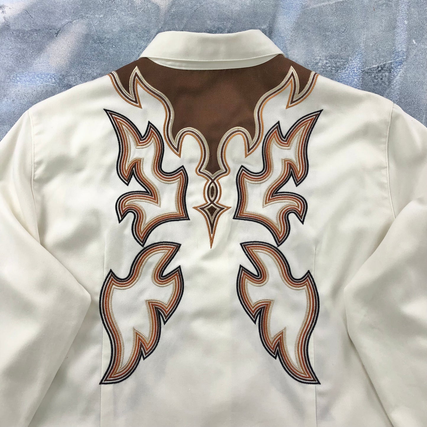 Vintage Roper Western Rodeo Pearl Snap Flame Embroided Button Shirt XL