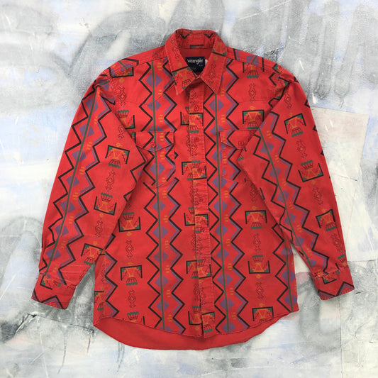 Vintage Wrangler Aztec Brushpopper Frontier Series Wester Shirt L