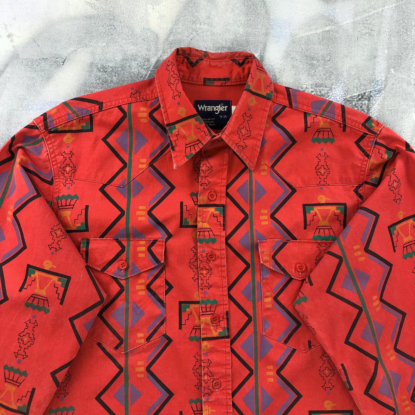 Vintage Wrangler Aztec Brushpopper Frontier Series Wester Shirt L