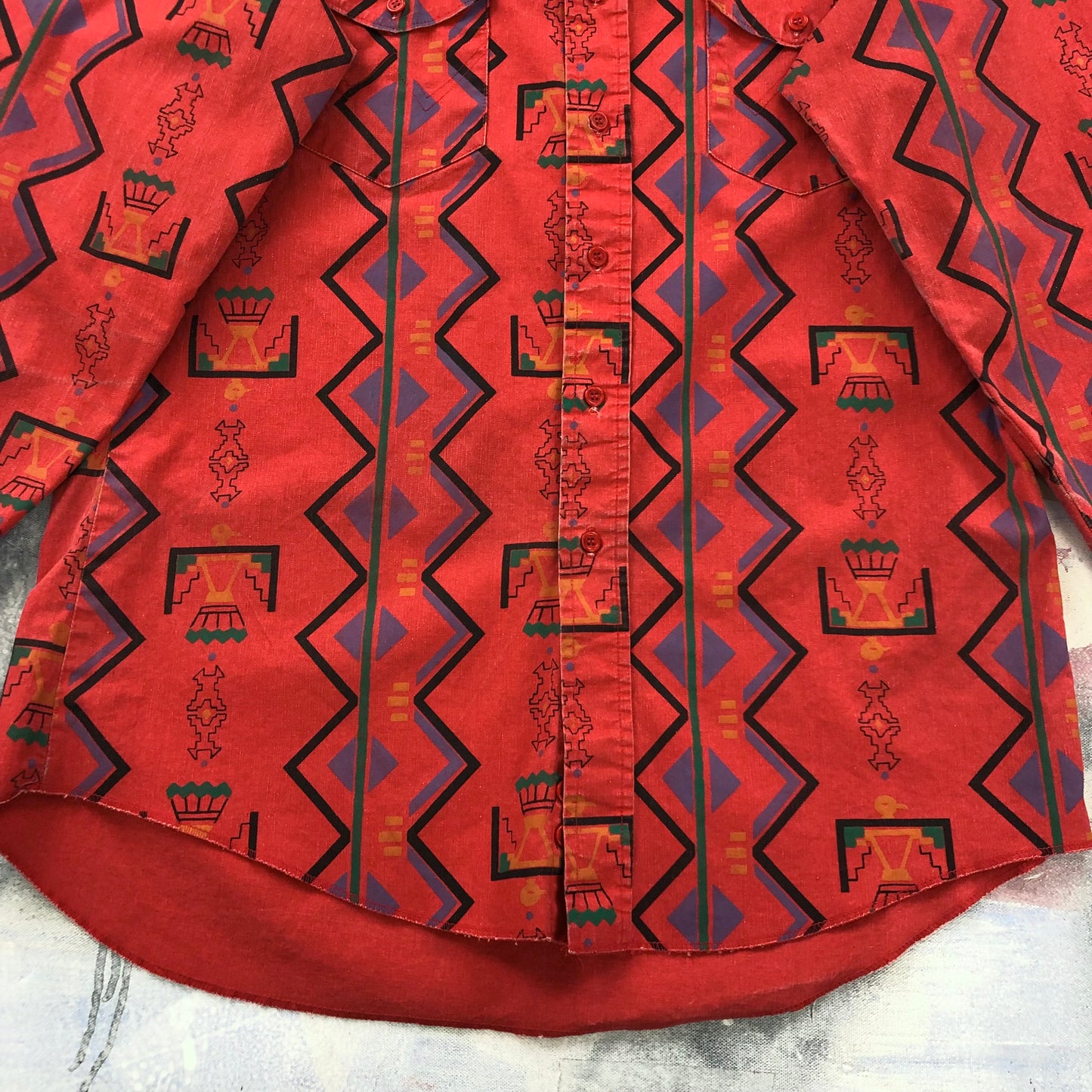 Vintage Wrangler Aztec Brushpopper Frontier Series Wester Shirt L
