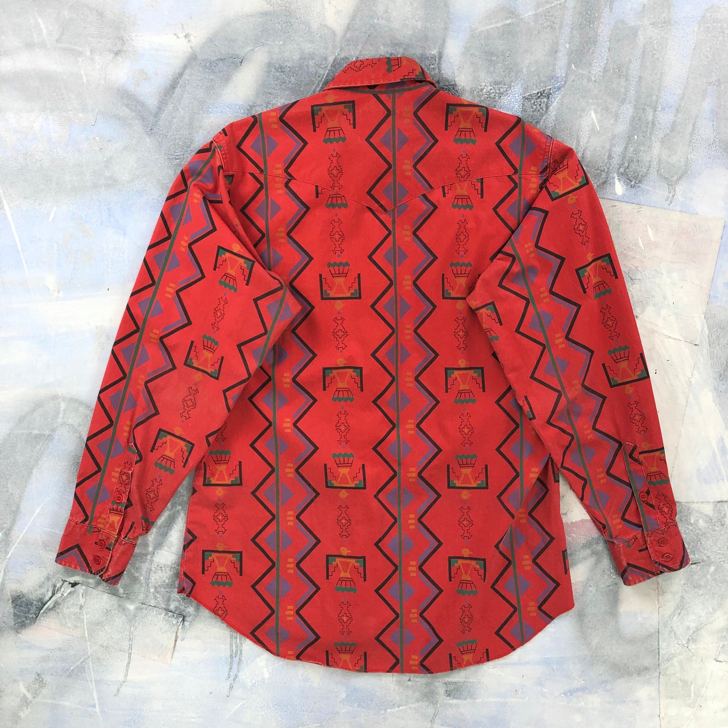 Vintage Wrangler Aztec Brushpopper Frontier Series Wester Shirt L
