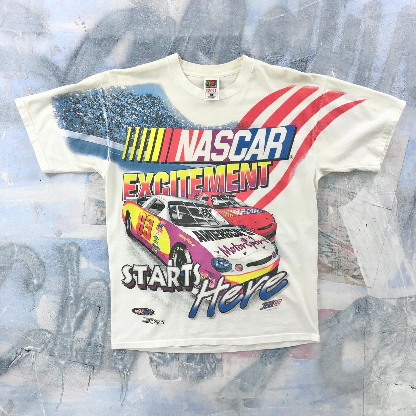 Vintage 90s Nascar Excitement Starts Here AOP T Shirt L