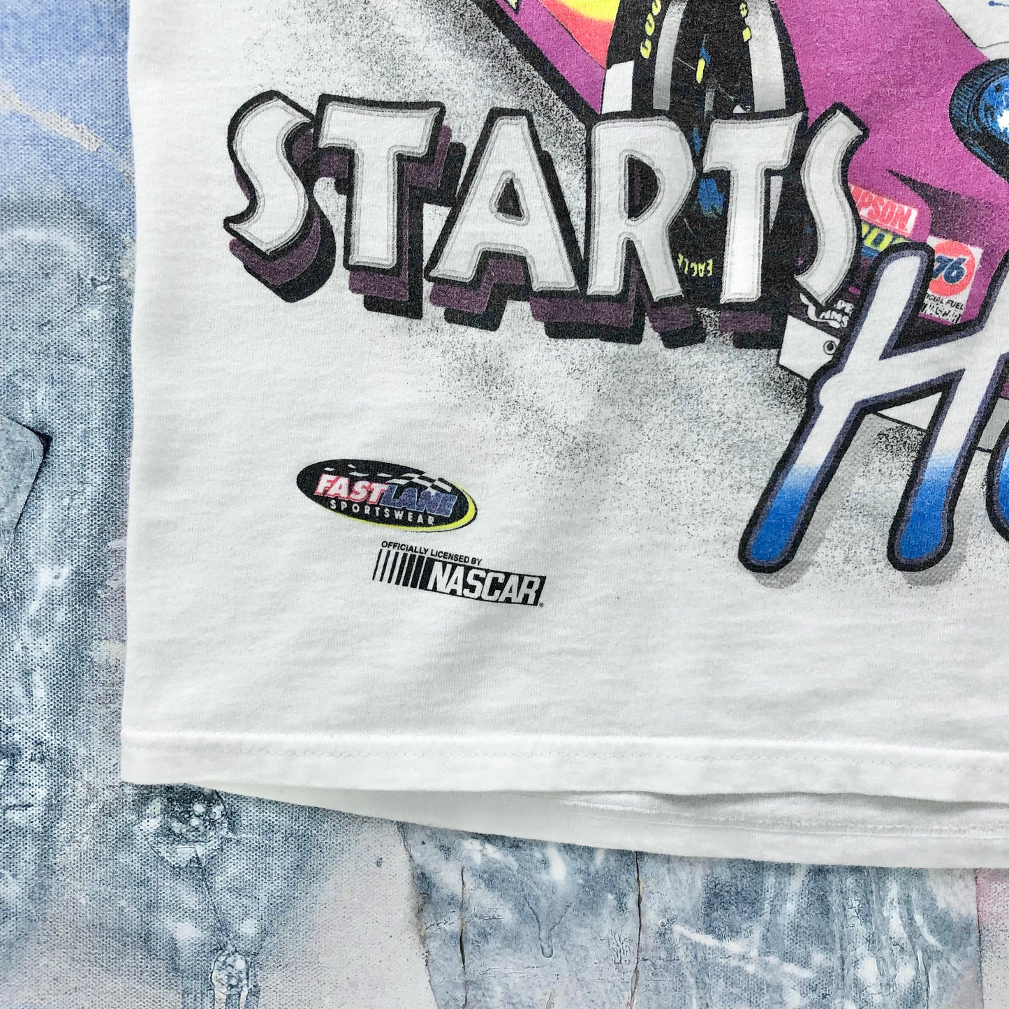 Vintage 90s Nascar Excitement Starts Here AOP T Shirt L