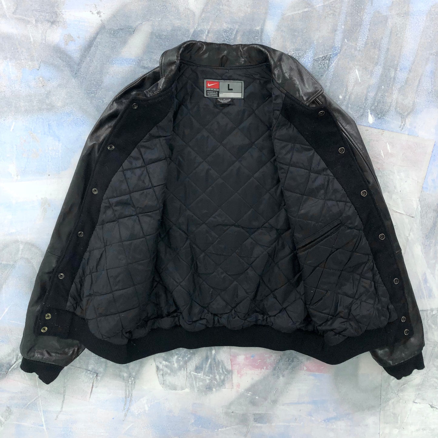 Vintage Nike Team Canada Quilted Lined Wool Leather Button Jacket L