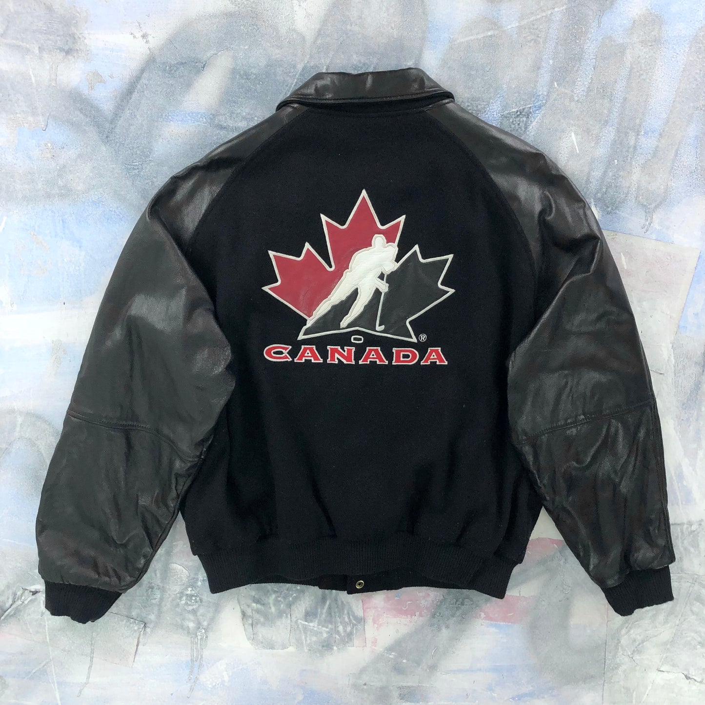 Vintage Nike Team Canada Quilted Lined Wool Leather Button Jacket L