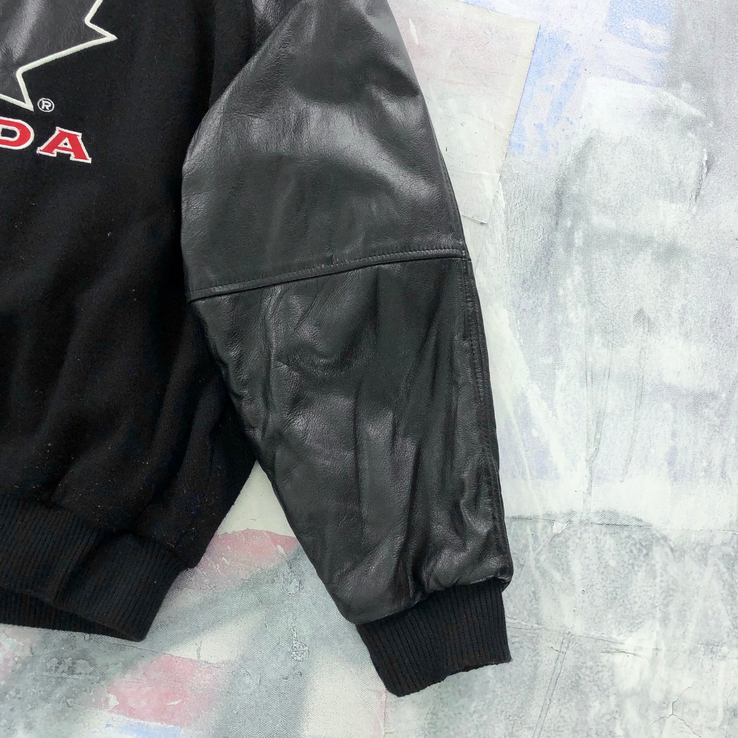 Vintage Nike Team Canada Quilted Lined Wool Leather Button Jacket L