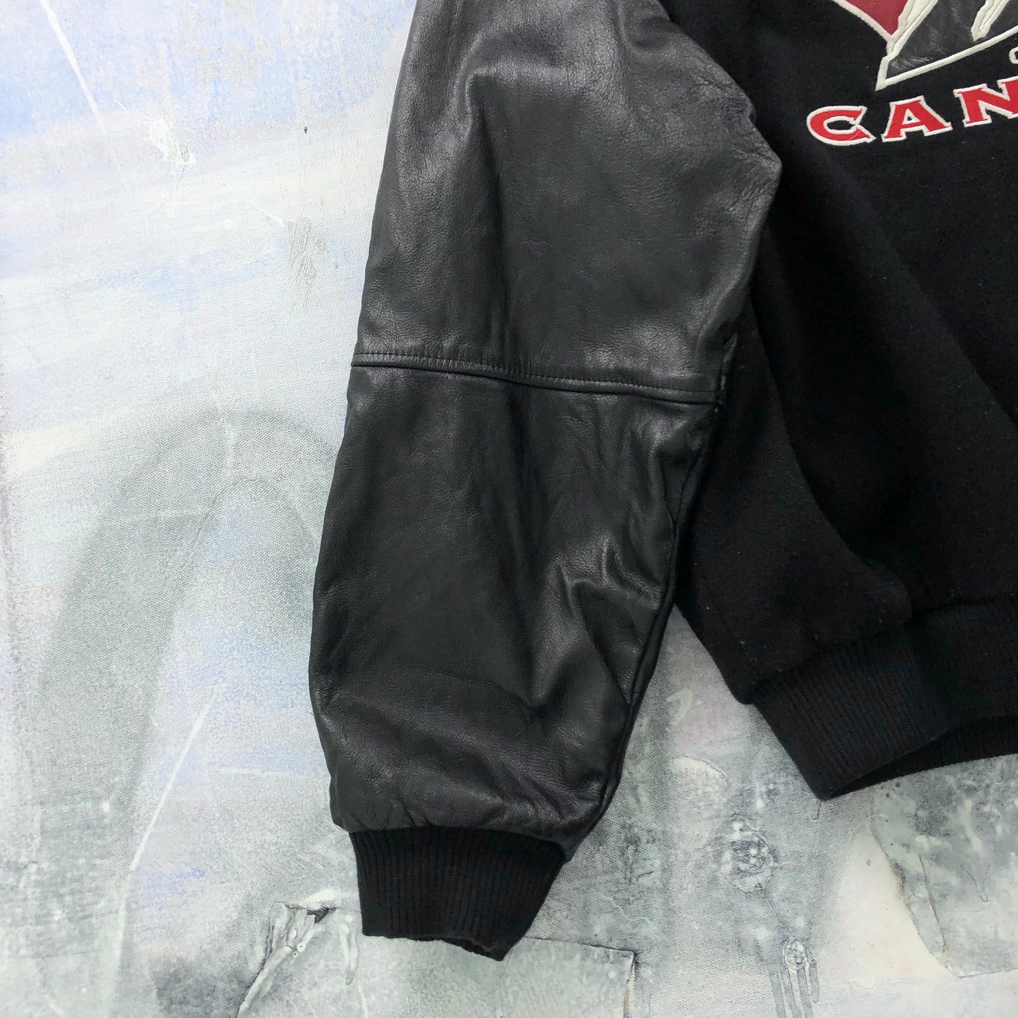 Vintage Nike Team Canada Quilted Lined Wool Leather Button Jacket L