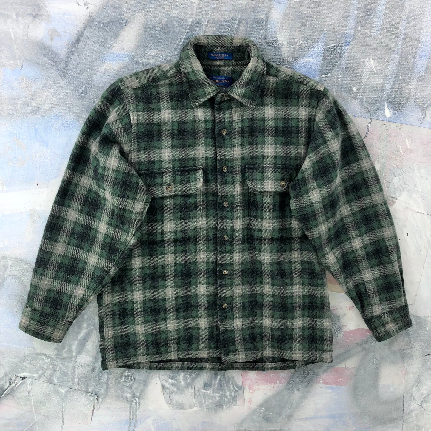 Vintage Pendleton Elbow Patch Wool Flannel Button Shirt S