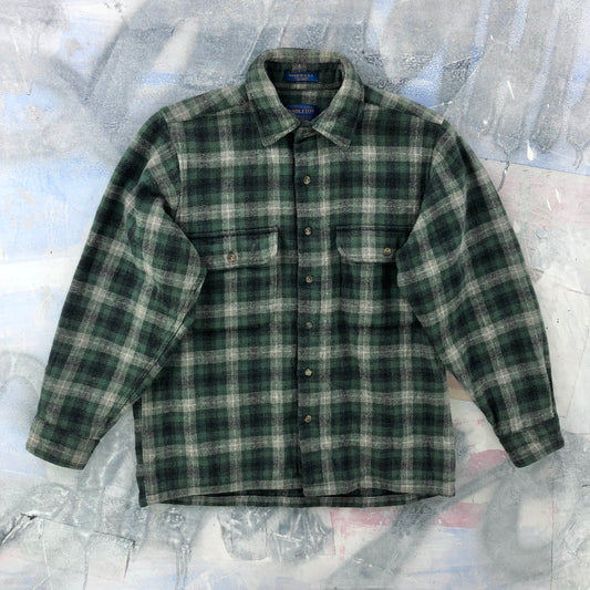 Vintage Pendleton Elbow Patch Wool Flannel Button Shirt S