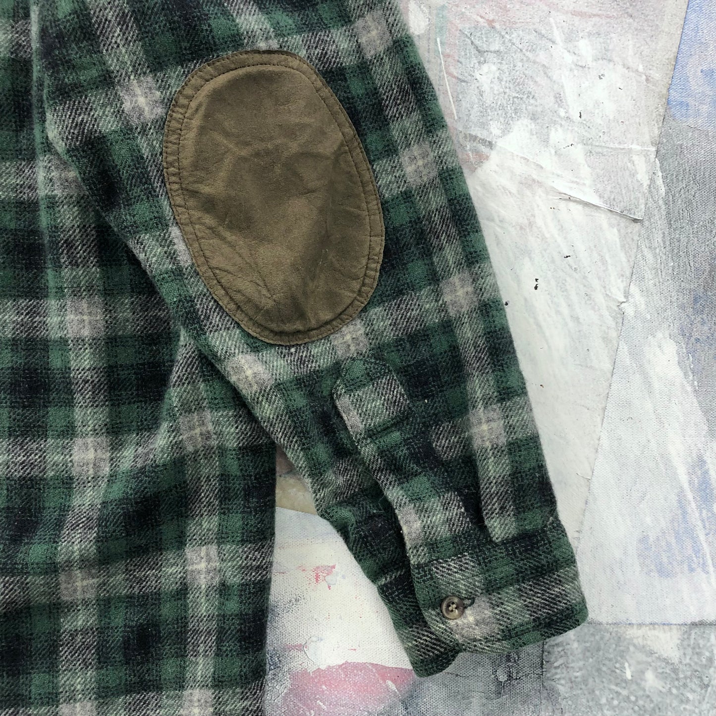 Vintage Pendleton Elbow Patch Wool Flannel Button Shirt S
