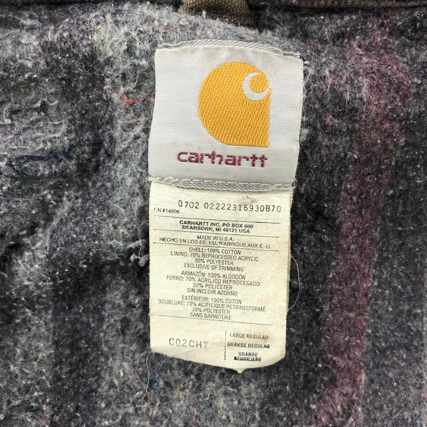 Vintage Carhartt C02 Blanket Lined Workwear Chore Button Jacket L