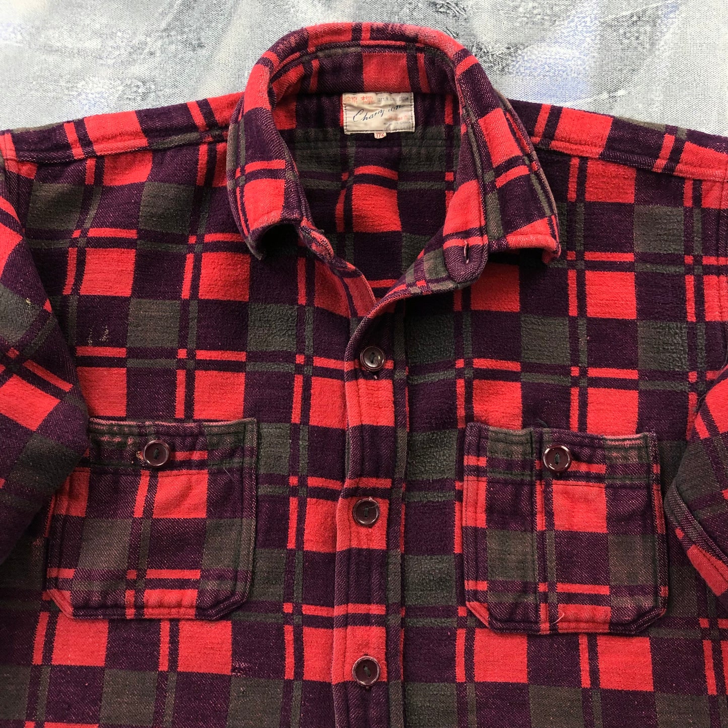 Vintage 70s Champion Plaid Button Flannel Shirt L