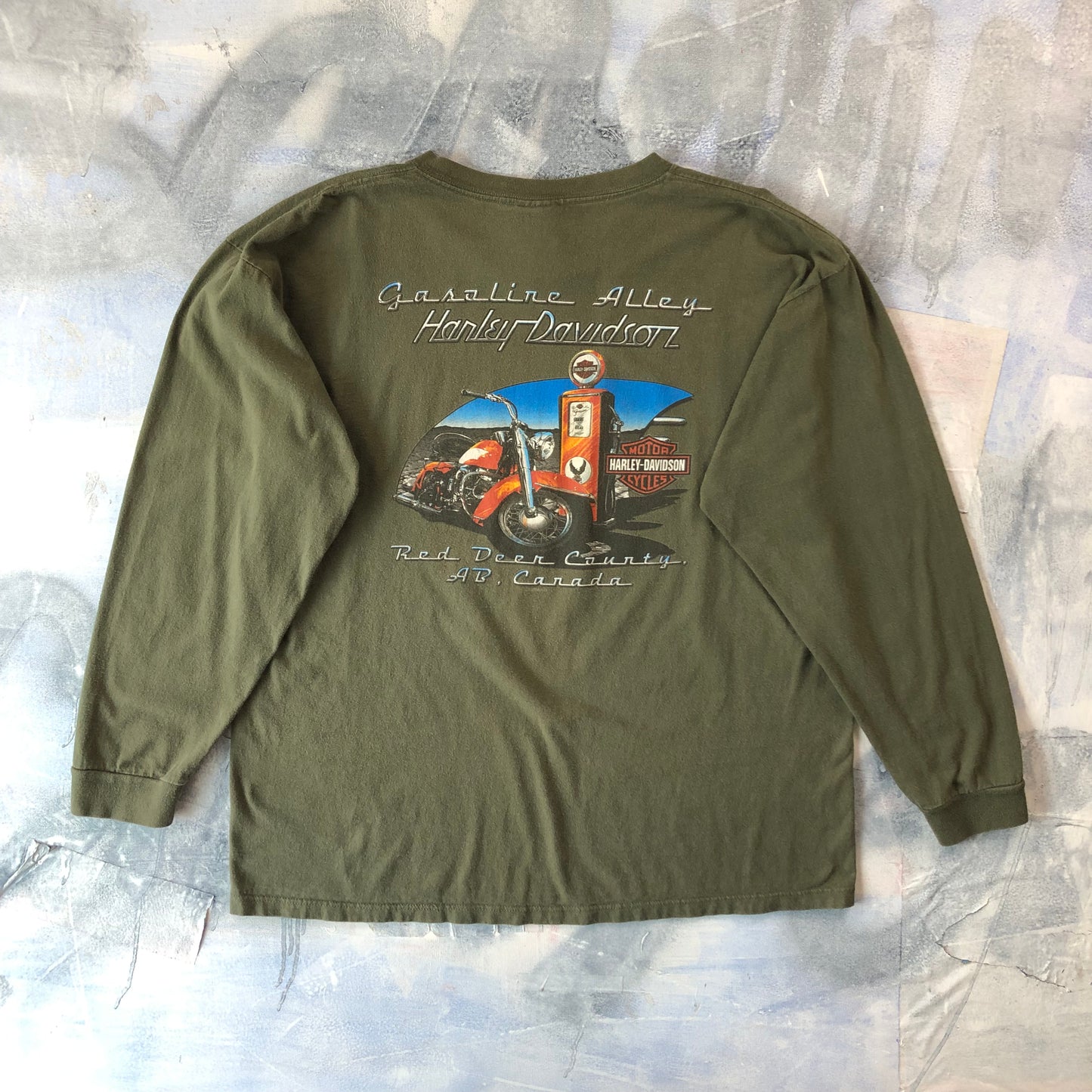 Vintage USA Harley Davidson Motorcycles Gasoline Alley Red Deer Country Alberta Canada T Shirt XL