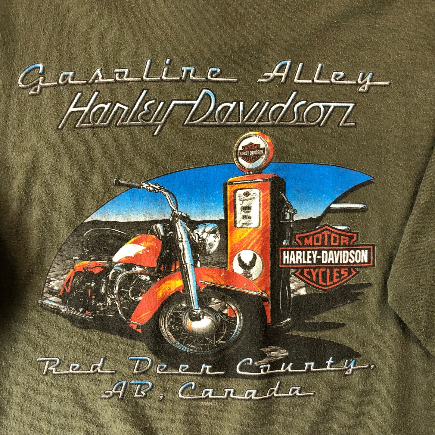 Vintage USA Harley Davidson Motorcycles Gasoline Alley Red Deer Country Alberta Canada T Shirt XL