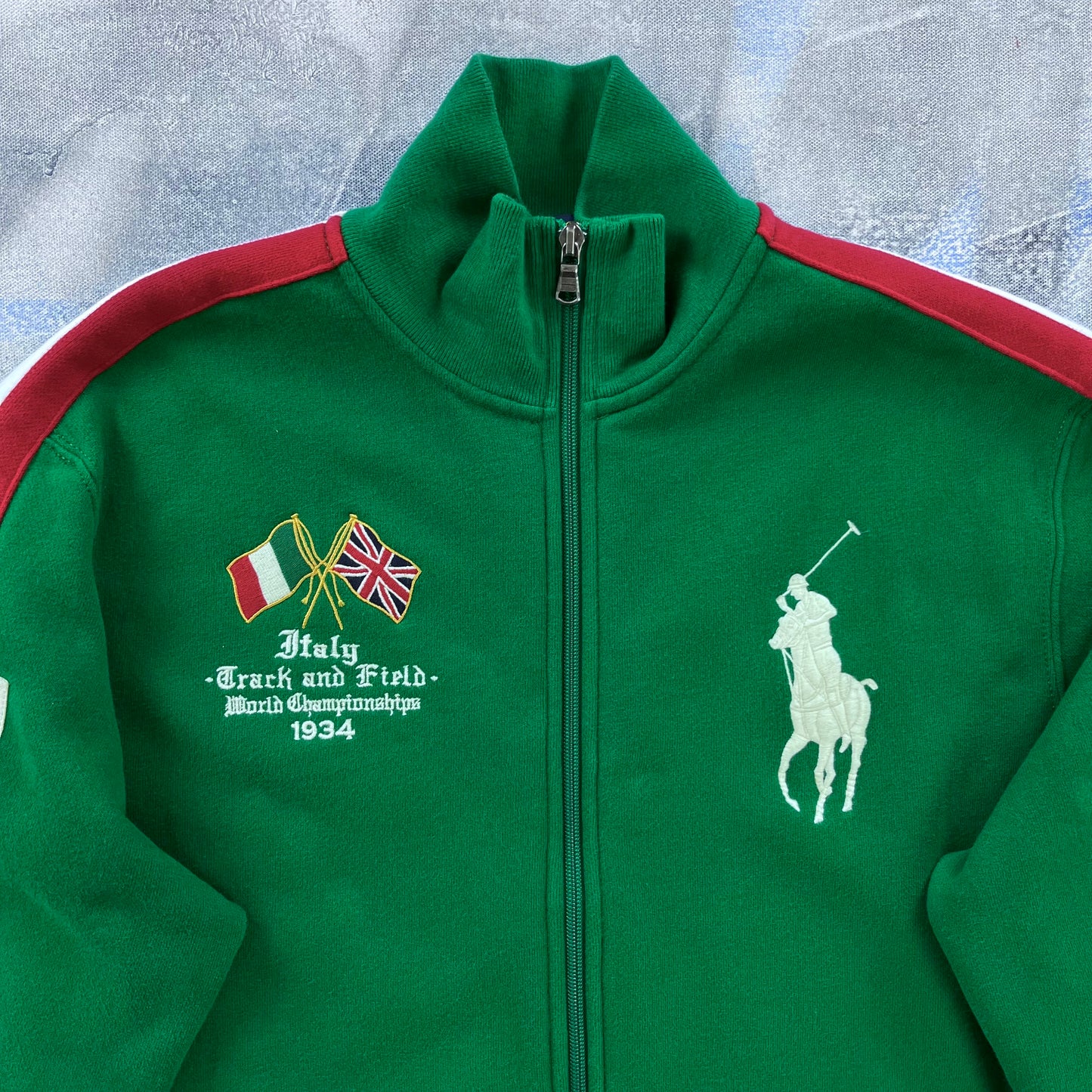 Polo Ralph Lauren Italy Track & Field Flags Big Pony Full Zip Sweatshirt M
