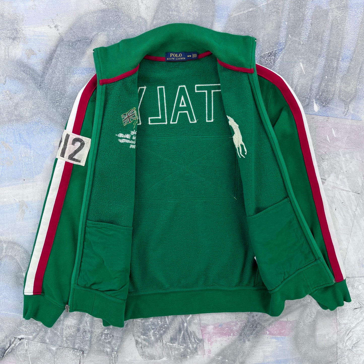 Polo Ralph Lauren Italy Track & Field Flags Big Pony Full Zip Sweatshirt M