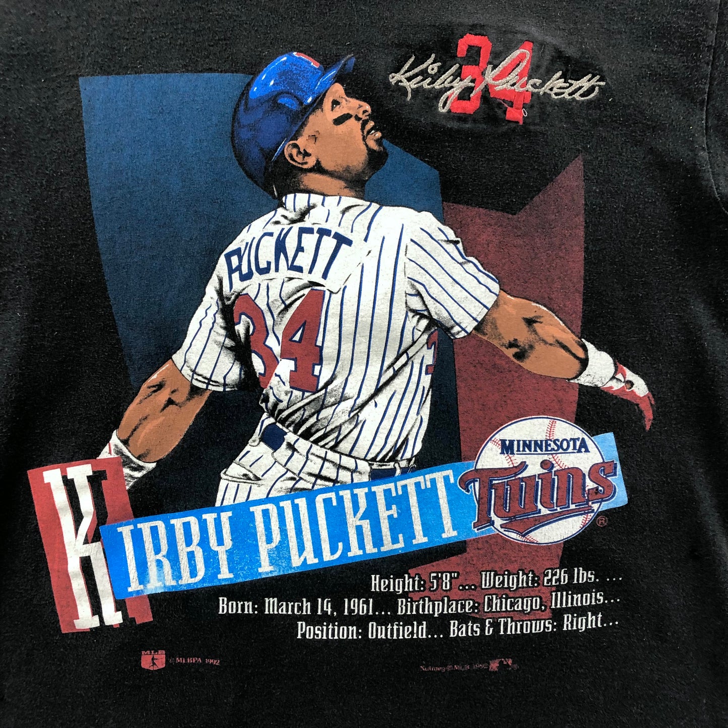 Vintage 90s Nutmeg MLB Minnesota Twins Kirby Puckett Single Stitch T Shirt M