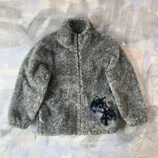 Vintage Wolf Pack Lined Fur Fleece Zip Jacket L