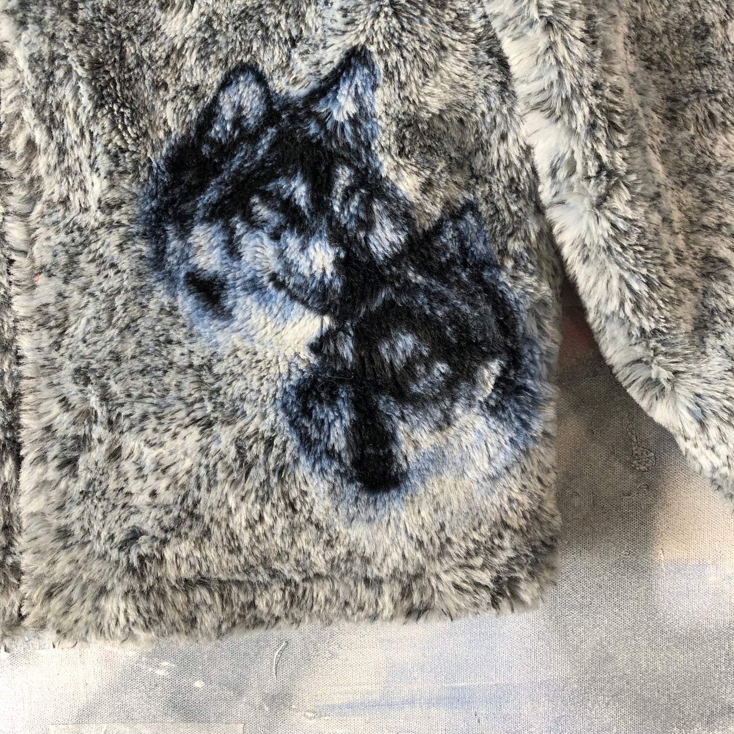 Vintage Wolf Pack Lined Fur Fleece Zip Jacket L
