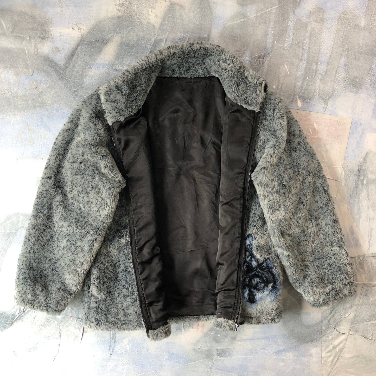 Vintage Wolf Pack Lined Fur Fleece Zip Jacket L