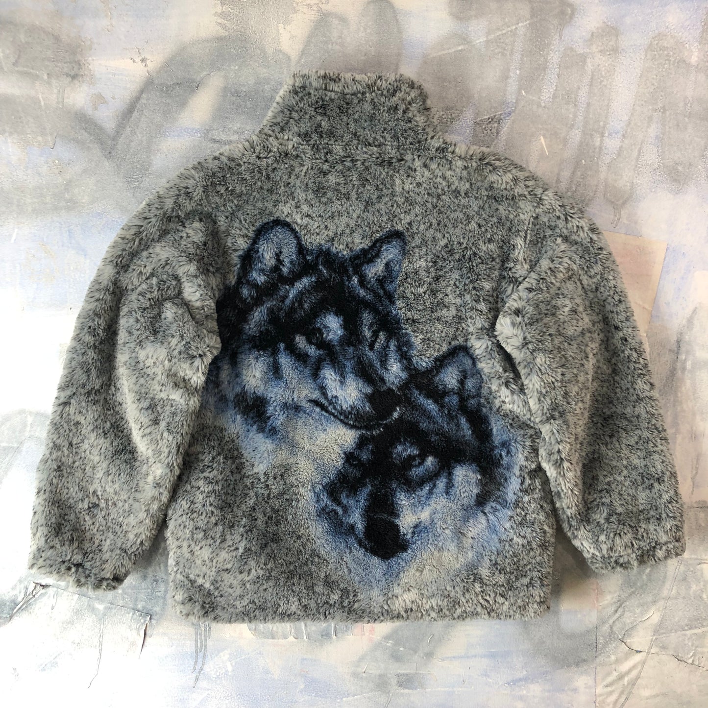 Vintage Wolf Pack Lined Fur Fleece Zip Jacket L
