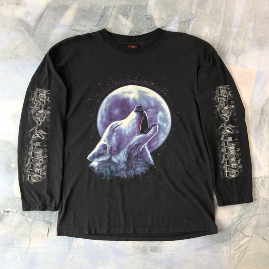 Vintage Y2K Metal Heaven Howling Lone Wolf Enjoy A Legend T Shirt XL