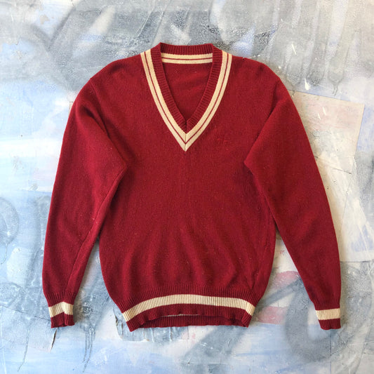 Vintage Quebec Varsity Wool V Neck Sweater M