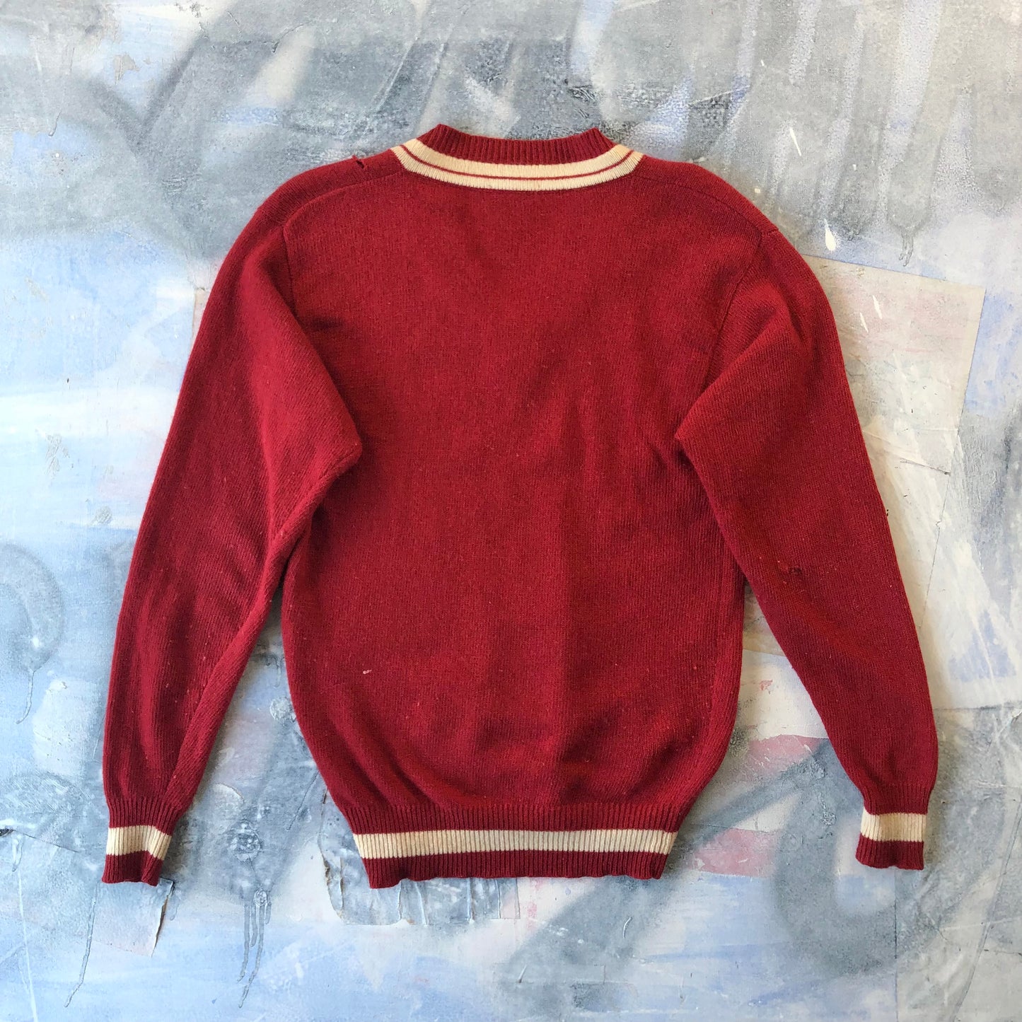 Vintage Quebec Varsity Wool V Neck Sweater M