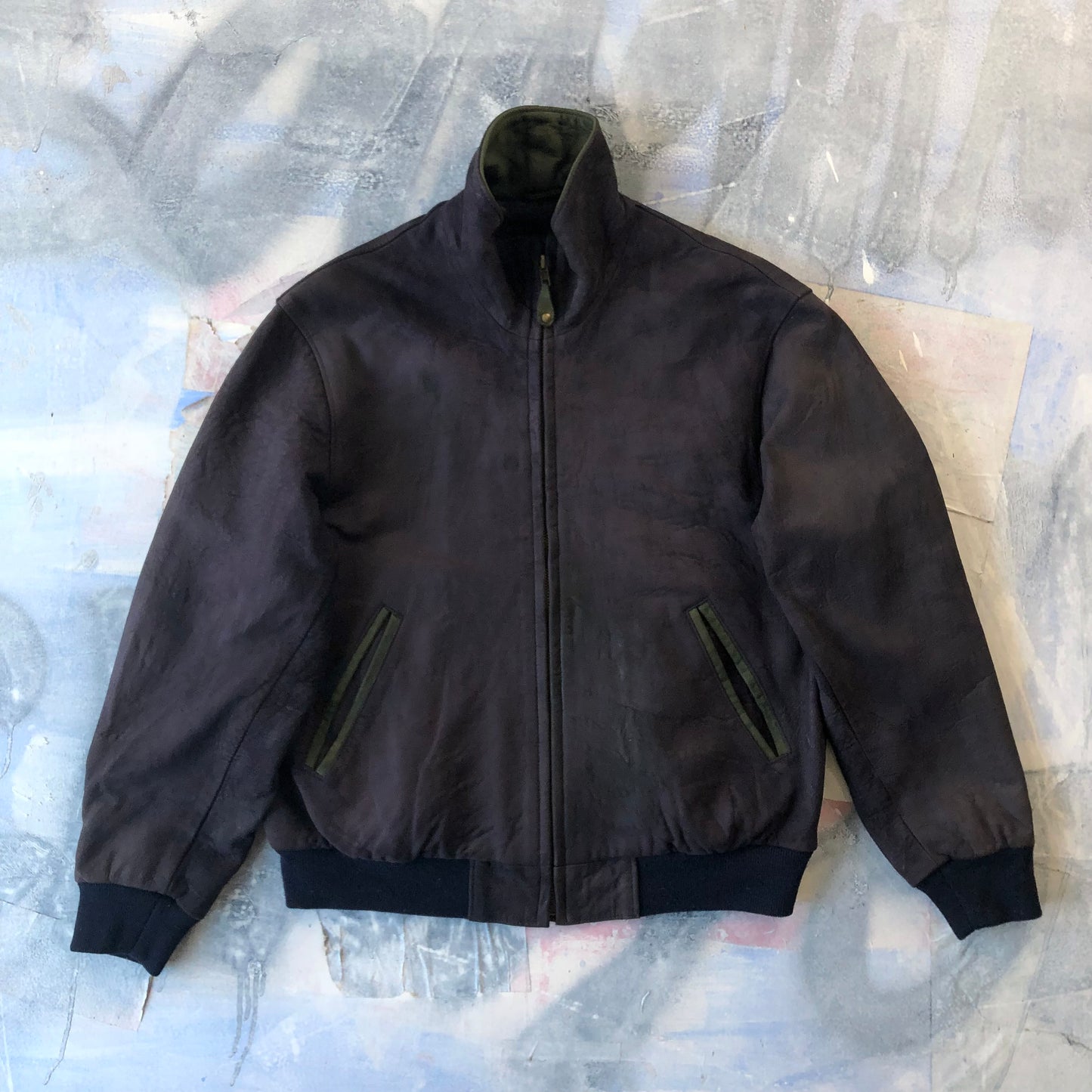 Vintage USA L.L Bean Plaid Lined Suede Leather Bomber Zip Jacket M