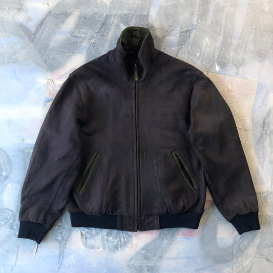 Vintage USA L.L Bean Plaid Lined Suede Leather Bomber Zip Jacket M