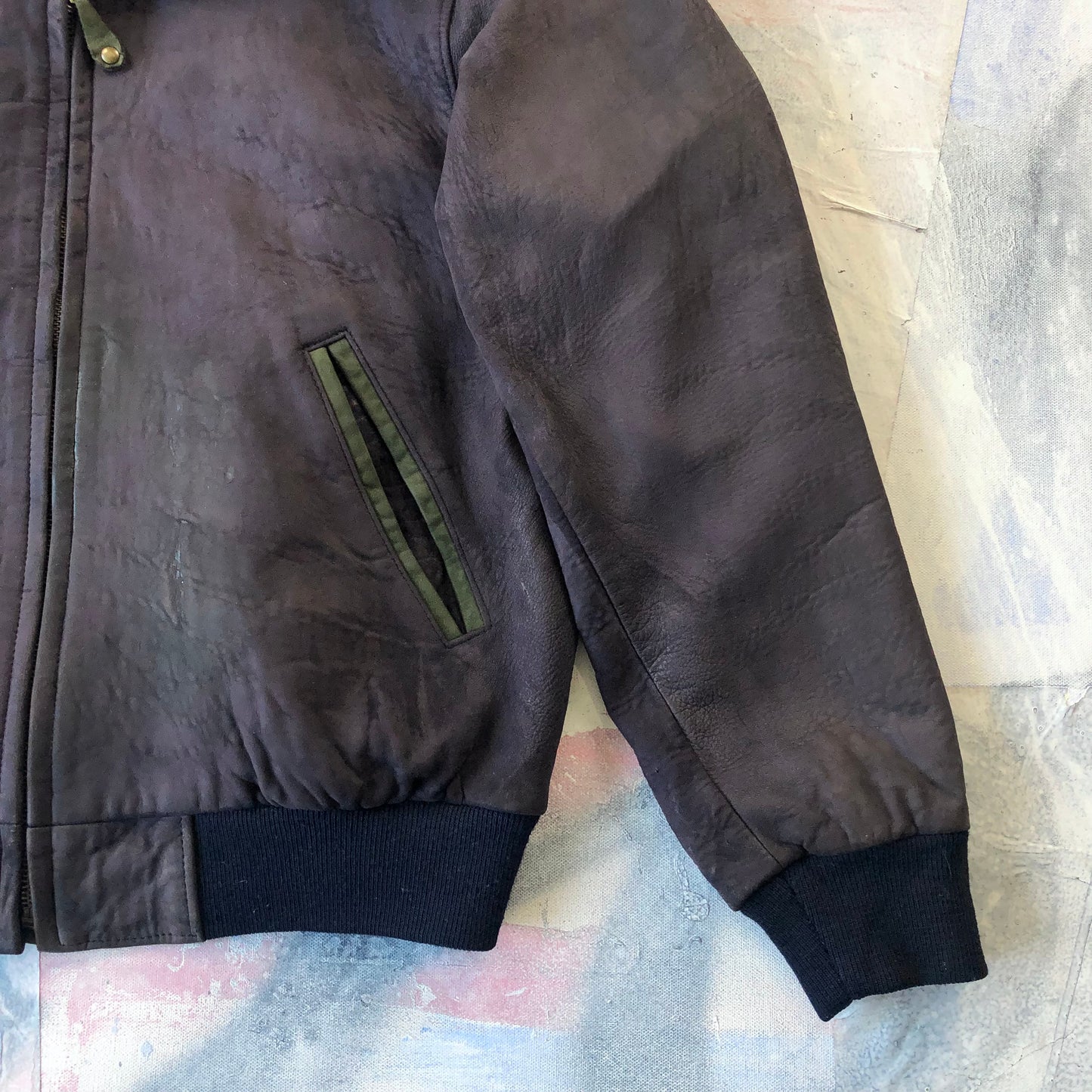 Vintage USA L.L Bean Plaid Lined Suede Leather Bomber Zip Jacket M