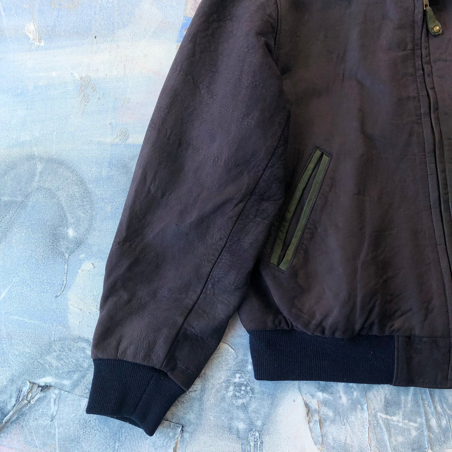 Vintage USA L.L Bean Plaid Lined Suede Leather Bomber Zip Jacket M